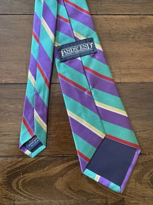 Corbata Land's End púrpura verde azulado tostado rojo a rayas tejida 100 % seda Foto 1 de 3