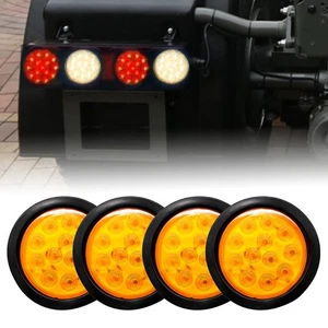 4X Amber 16 LED 4" Round Stop Turn Signal Reverse Tail Lights Truck Trailer RV - Picture 1 of 9
