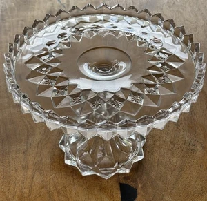 O’Hara Glass EAPG  Cake Stand Pedestal Diamond Stars 9.5” Rum Well - Picture 1 of 8