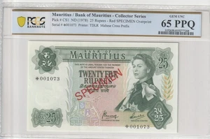 Mauritius 1978 25 Rupees Specimen Certified PCGS Banknote UNC 65 PPQ Pick CS1 - Picture 1 of 2