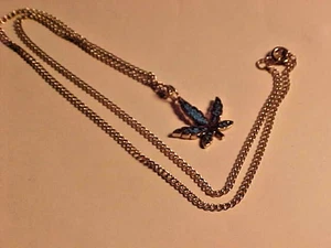 Colgante Turquesa Plata de Ley 925 Hoja de Marihuana Hierba Cannabis ANTIGUO - Imagen 1 de 3