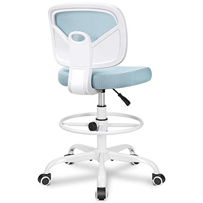  Silla de dibujo de oficina sin brazos, silla de escritorio de oficina alta PR777-Z azul claro Foto 1 de 4