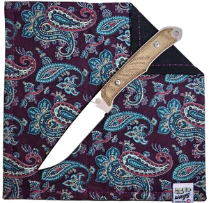 50 WAYS POCKET POCKET HANK Everyday Carry EDC Handkerchief Black Chery Paisley - Picture 1 of 3