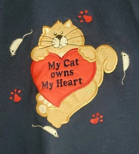 Felpa Vintage My Cat Owns My Heart Adulto XL Blu MC Abbigliamento Sportivo Kitty Lady Bella - Foto 1 di 7