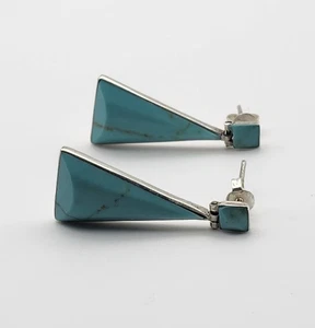 Vintage Mexico 925 Sterling Silber Türkis Inlay Ohrringe - Bild 1 von 5