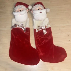 2 Vintage Rudolph Red Nose Santa Plush 22" Christmas Stockings - Picture 1 of 6