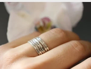 6 Pcs Set GS Silver Micro Hammered Dainty Handmade Stacking Jewelry Ring Gift - Picture 1 of 4