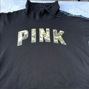 PINK Victoria's Secret schwarzes Sweatshirt mit Glitzerpailletten und Stehkragen Größe XL - Bild 1 von 9