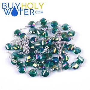 Blessed Green Crystal Prayer Rosary Beads Religious Necklace Crucifix Jesus_ - Picture 1 of 3