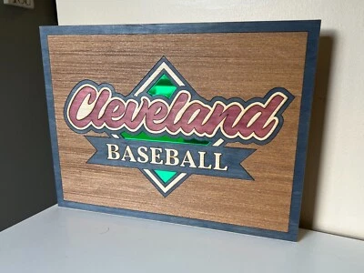 Vintage Cleveland Baseball Sign, Indians Jacobs Field Guardians Rare Wood Mirror - Image 1 of 4