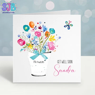 Get Well Soon Personalised Card, Thinking of you etc, any wording - Image 1 of 3
