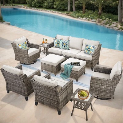 Juego de sofá de ratán para patio de 9 piezas muebles de mimbre acolchados para patio exterior PE Foto 1 de 4