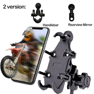 360° Motorcycle Handlebar Rearview Mirror Phone Mount Mobile Bracket Holder - Picture 1 of 9