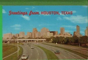 Vintage Texas TX Postcard Greetings from Houston Skyline View & Highway  - Picture 1 of 4