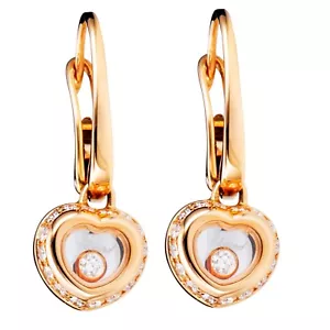 Chopard Miss Happy Rose Gold & Diamond Heart Earrings 83/9009-5001 Brand New!! - Picture 1 of 3