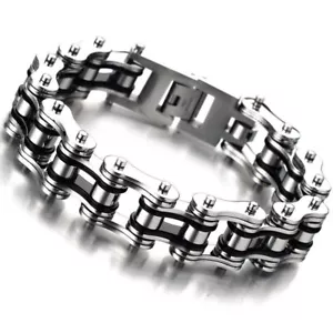 Heavy-duty Mens Bike Chain Bracelet Stainless Steel Heavy Metal Treatment Retro - Picture 1 of 4
