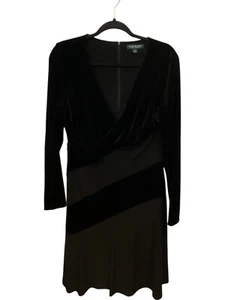 Lauren Ralph Lauren Dress Womens Size 12 Black Velvet V Neck Gothcore - Picture 1 of 8