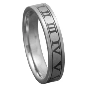 6mm Roman Numerals Etched Tungsten Carbide Ring Women Jewelry Wedding Band - Picture 1 of 7