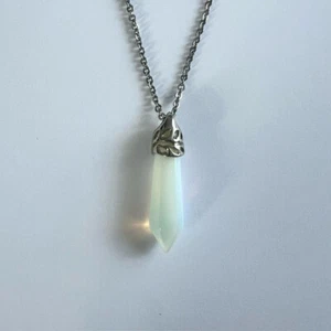 Natural Opalite Gemstone Crystal Point Silver Plated Necklace Women's Gift - Picture 1 of 3