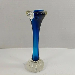 Aseda Glasbruk Swedish Bud Vase Art Glass Jack in the Pulpit Bubble Blue 7" VTG - Picture 1 of 9