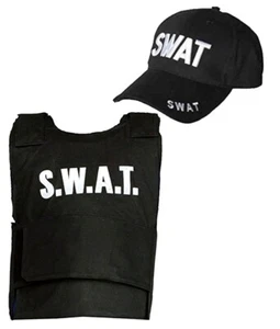 Adult SWAT Team Police Tactical Vest & Cap Fancy Dress Military Costume Set - Picture 1 of 1
