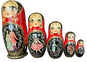 Set di cinque bambole russe vintage nido - matrioska in legno incredibilmente dettagliate - Foto 1 di 16
