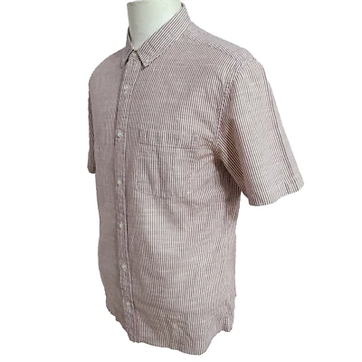 Camisa informal Topman ajustada para hombre talla L blanca a rayas de algodón manga corta Foto 1 de 4
