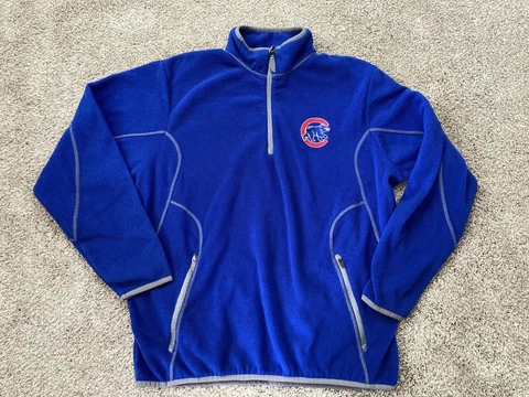 Antigua Shirt Mens Large Blue Chicago Cubs MLB Logo 1/4 Zip Long Sleeve Fleece Cover