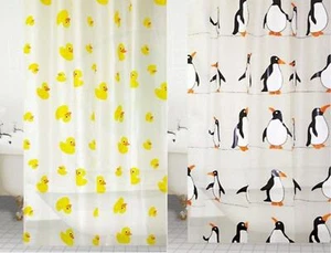 PEVA Shower Curtain Waterproof W/12 Hooks Extra Long Duck, Penguins 180x180 cm - Picture 1 of 5
