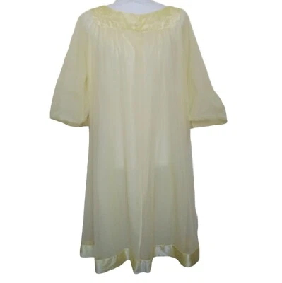 Vtg Gossard Artemis Nylon Robe Small 60s Yellow Lace Trim Boudoir Peignoir - Image 1 of 4