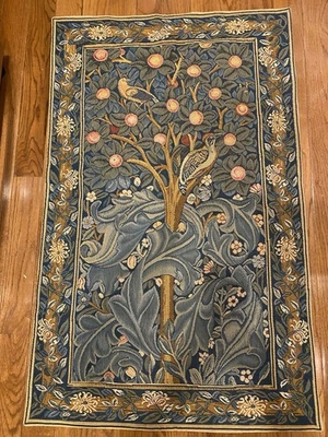 Tapestry Wall Hanging William Morris Woodpecker Fruit Tree Birds Orange Artwork - Image 1 of 4