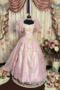 18th Century Victorian Wedding Dresses Pink Vintage Lace Appliques A-Line - Picture 1 of 9