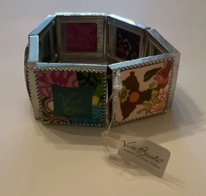 Viva Beads Multicolor & Silver Square Clay Tile Stretch Bracelet Jubilee - Picture 1 of 5