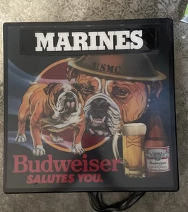 VTG 1985 Budweiser Bud Beer U.S.M.C Marines Bulldog In Motion Bar Light Sign - Picture 1 of 13