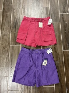 Lotto di 2 pantaloni corti chino vintage Woolrich kaki viola/rosa taglia 36R - Foto 1 di 6