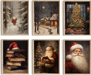 Kizbook Vintage Christmas Wall Art Prints, Santa Claus Prints - Picture 1 of 6