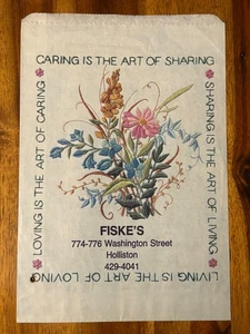 Hallmark Cards Bag Fiske’s Holliston MA Flowers 1976 Caring Sharing Hole Damage - Picture 1 of 5