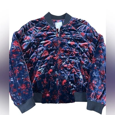 Chaqueta Bomber JOIE Mace Acolchada Terciopelo Floral Azul Marino Roja Pequeña Mezcla de Seda Boho Foto 1 de 4