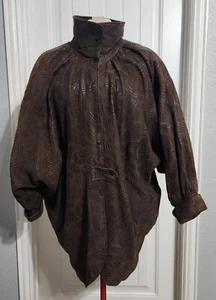 Vtg 80s Donna Karan Brown Suede Leather Dolman Batwing Slouch Cocoon Coat Jacket - Picture 1 of 24