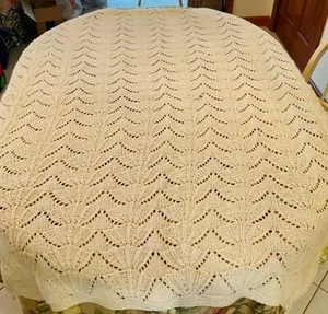 Afghan Merino/Alpaca WoolDesigner Handknit 58”L X 44”W Off White Cream New Throw - Picture 1 of 6