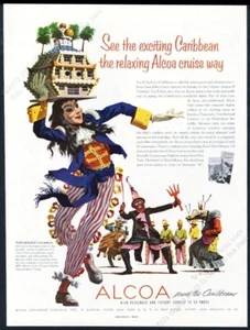 1955 Jamaica John Canoa bailarines arte Alcoa Steamship viaje vintage anuncio impreso - Imagen 1 de 7