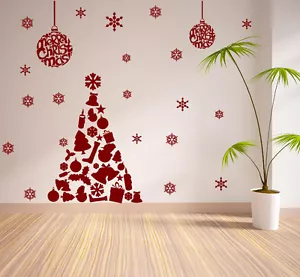 DECORAZIONE FINESTRA NATALIZIA ADESIVI ALBERO DI NATALE CRISTALLI ADESIVI DA PARETE / S62 - Foto 1 di 6
