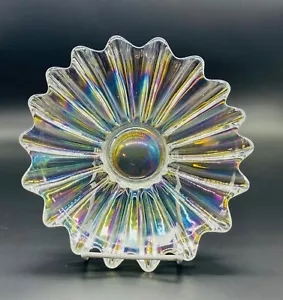 Carnival Glass Celestial Starburst Iridescent Clear Bowl Federal Vintage 9.5" - Picture 1 of 8