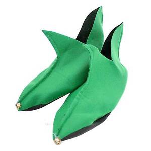 Child Unisex Green Elf Shoes w/ Gold Bell Christmas Halloween Costume Accessory