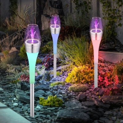Steckleuchte Außenlampe Solarleuchte LED Edelstahl Garten Farbwechsel Deko 3x - Bild 1 von 4