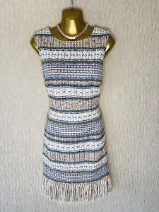Exquisite Karen Millen Tweed Fringed Mini Dress UK16 Stunning - Picture 1 of 7