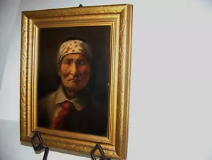 Antique Native American Apache Indian Chief Geronimo Painting THE YAWNER - Picture 1 of 4