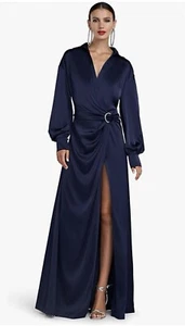 HALSTON Ivon Long Sleeve Satin Charmeuse Gown size 4 $575.00 MSRP - Picture 1 of 9