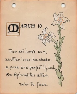 1926 Janet Robinson Calendar Page Aphrodite Poem White Lily Hand-Inked Art - Picture 1 of 3