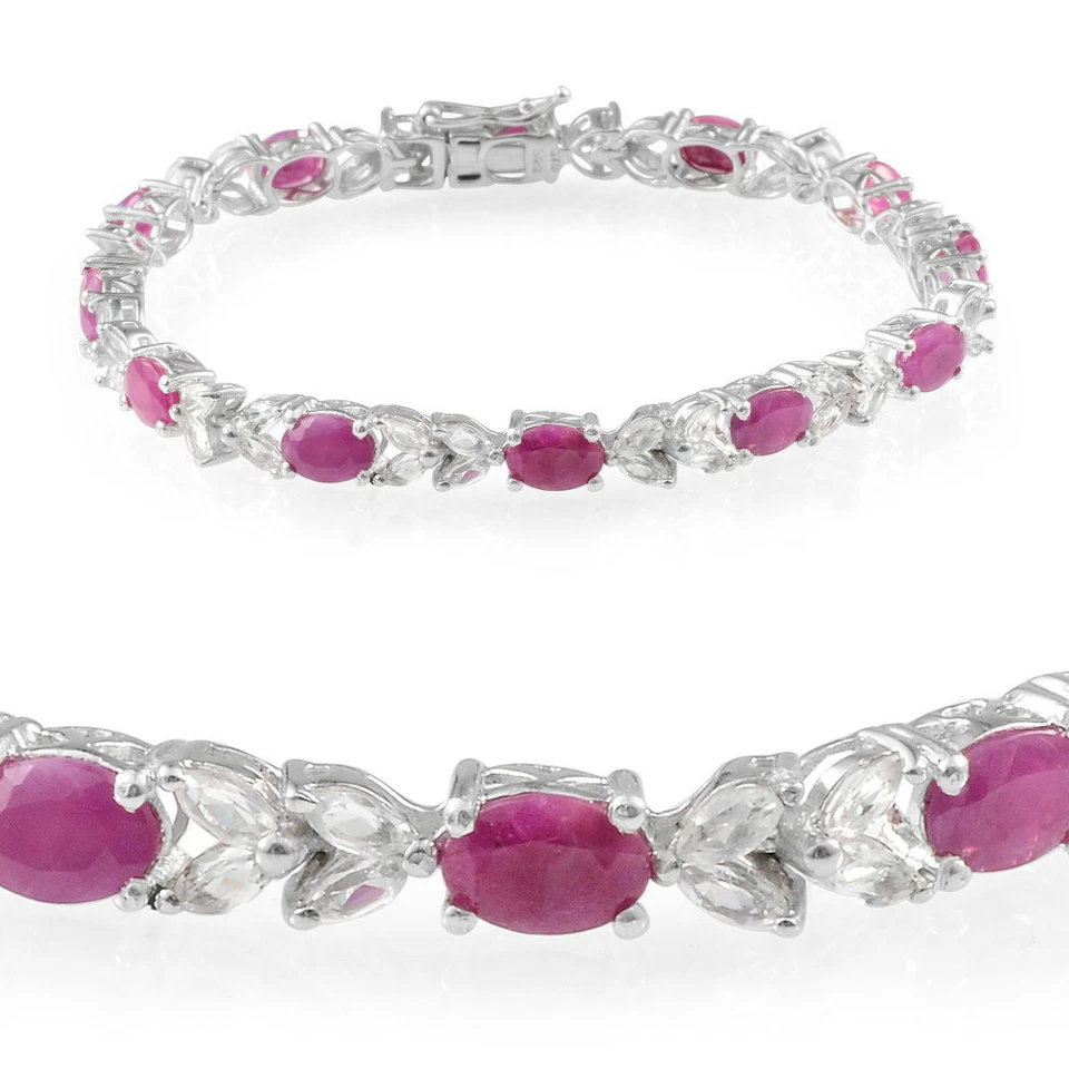Ruby (Ovl),White Topaz Bracelet, Platinum Over Sterling Silver (7.5 in) 19.75Cts - Image 1 of 3